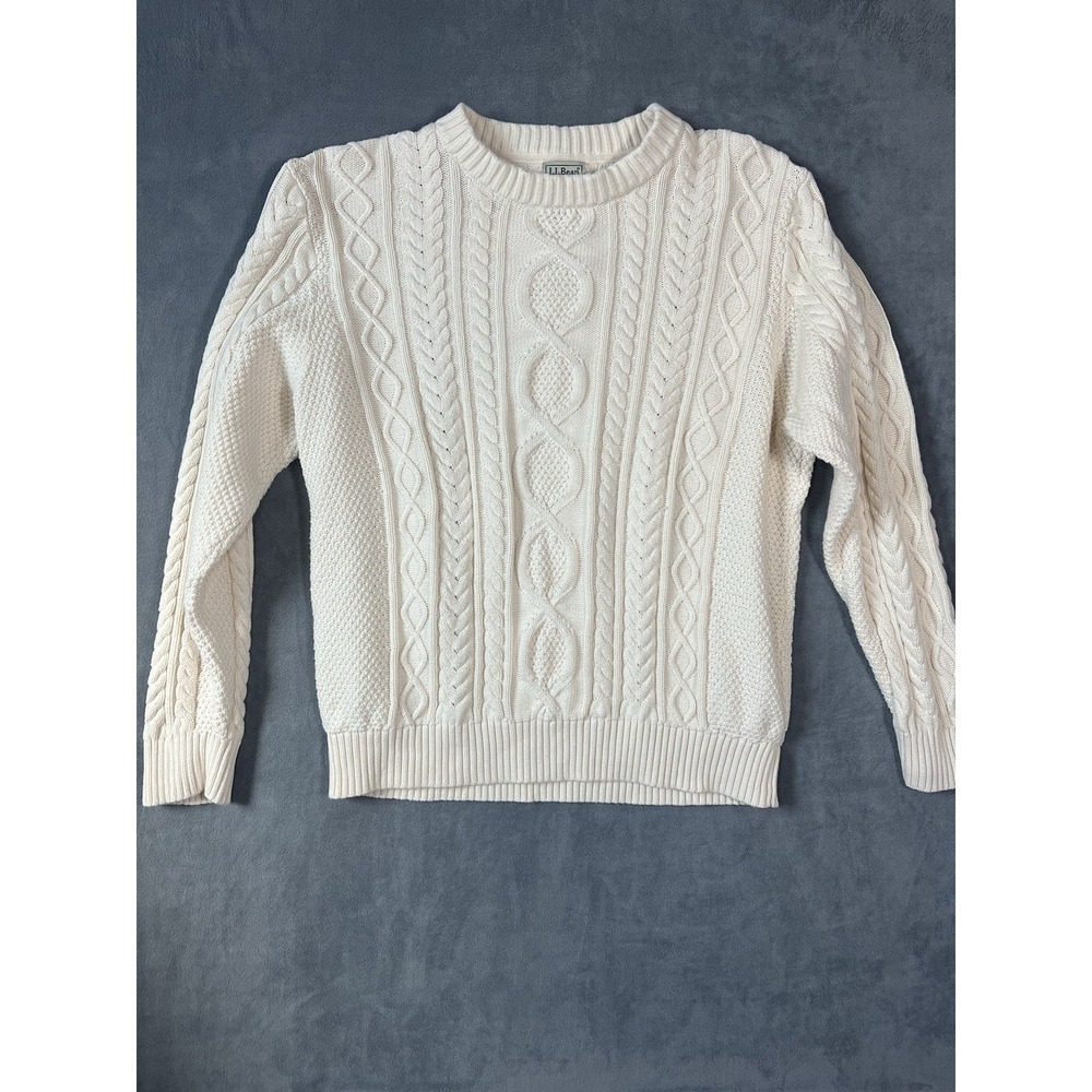 LL Bean Men's Heritage Organic Cotton Fisherman Sweater Cable Knit Sz XL Cream